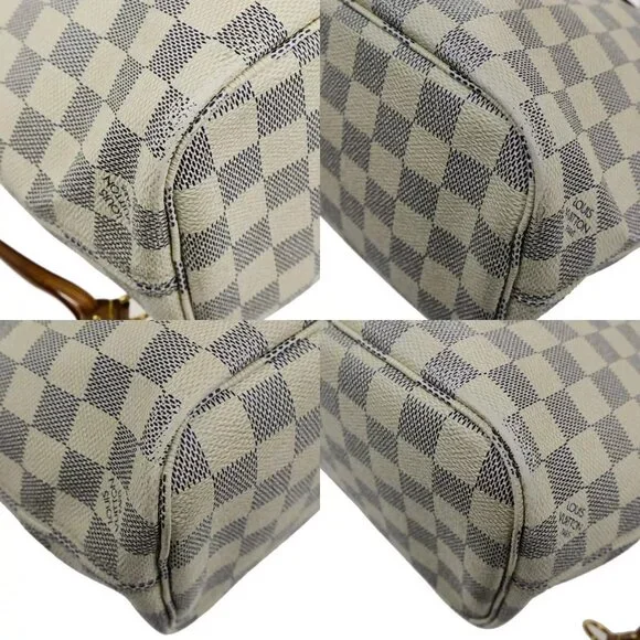 LOUIS VUITTON Neverfull PM Shoulder Tote Bag Damier Azur Leather N51110
